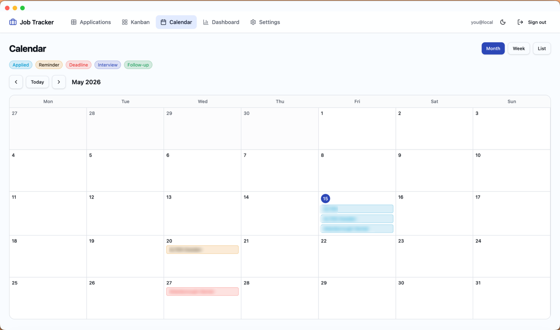 Calendar view